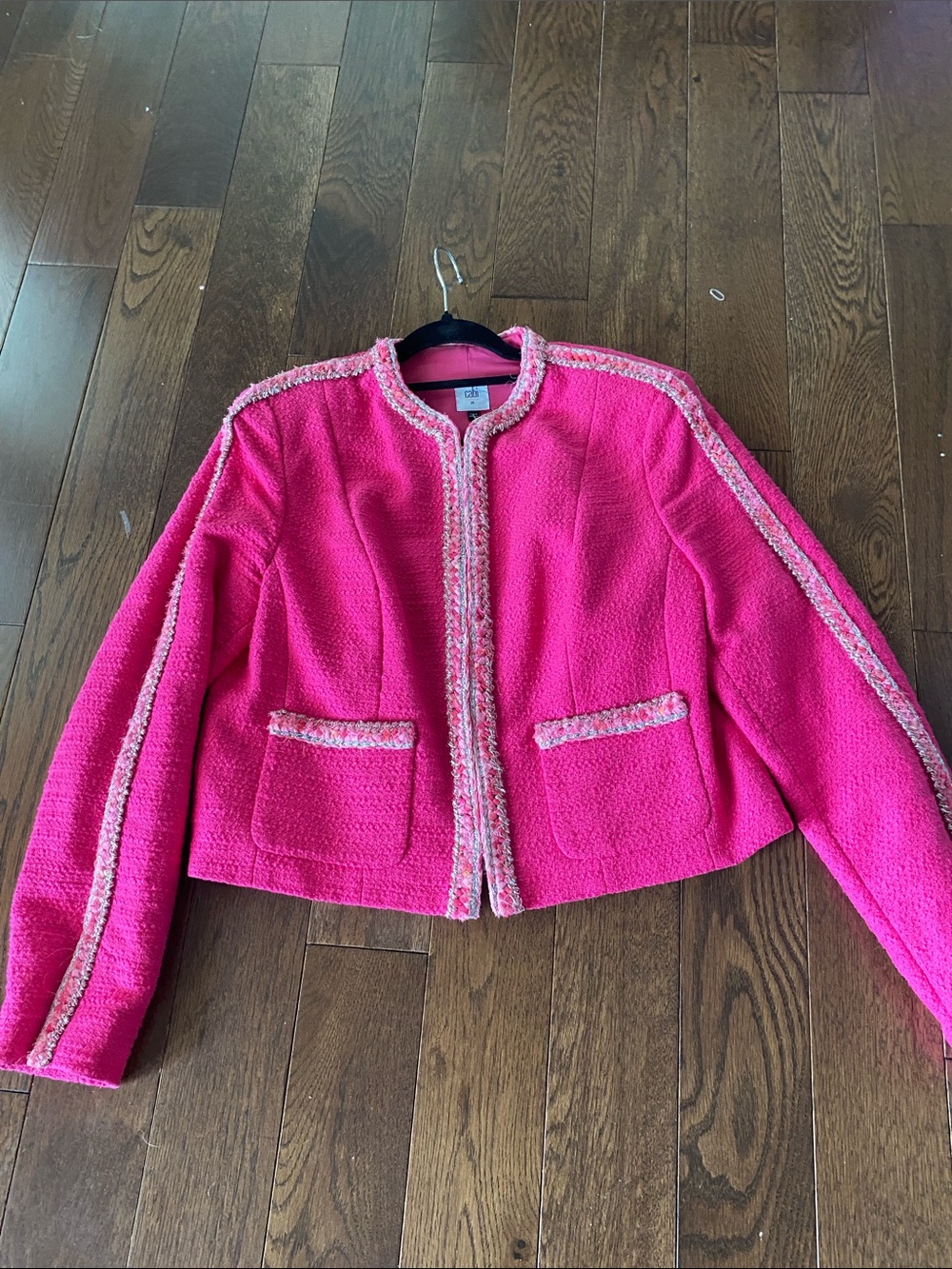 CAbi Hot Pink Bouclé Cropped Blazer